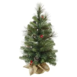 Vickerman Unlit Artificial Christmas Tree With White Tip Cones And Shiny Red Berries (27730)