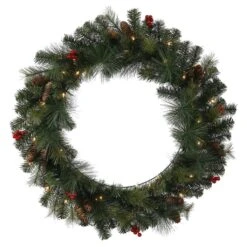 Vickerman Pre-Lit Artificial Christmas Wreath With Berries And Pine Cones (335024)